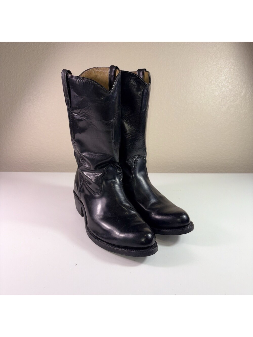 Vintage Double H Richland Men’s 11 D Black Leather Western Cowboy Boots USA
